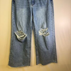 Women's super wide leg Distressed Blue Jeans